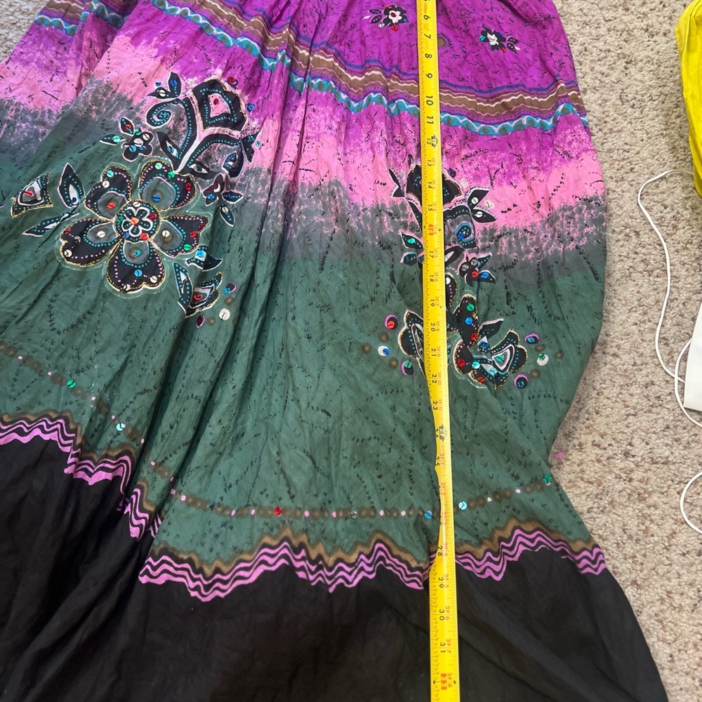 Tie dye sequins stretch waist long skirt boho hippie lightweight sz M summer - Picture 12 of 13